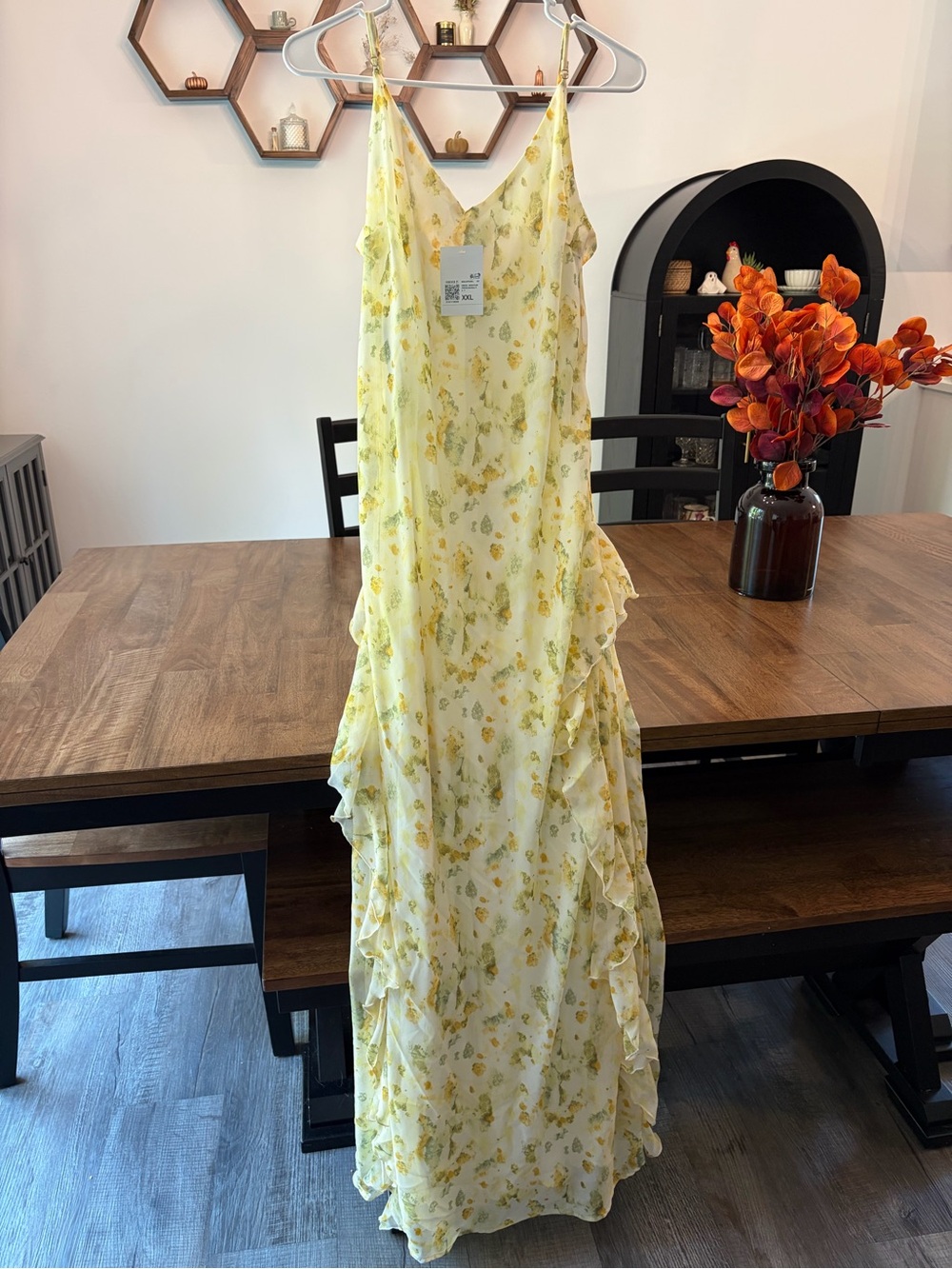 Forever 21 Yellow Floral Ruffle Maxi Dress (NEW)